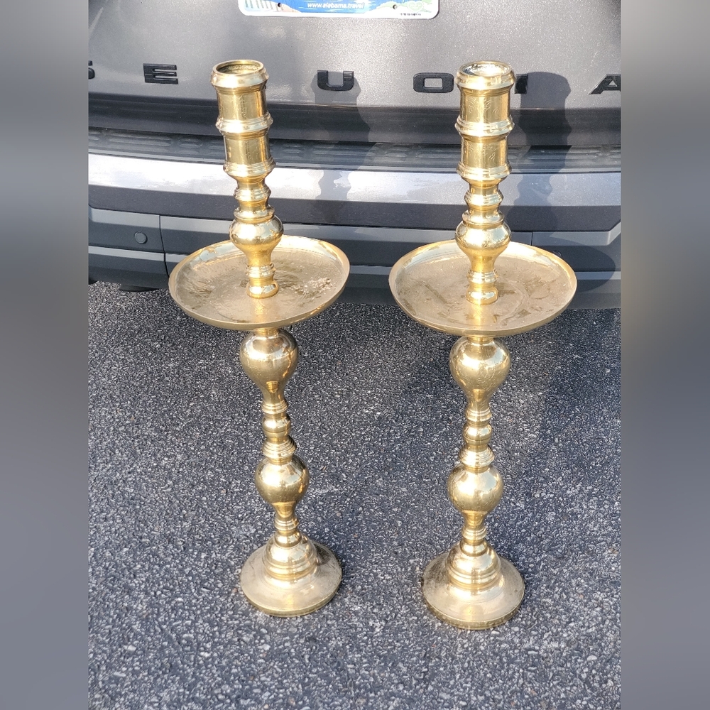 Vtg Brass Gold Candle Holders 40" Tall